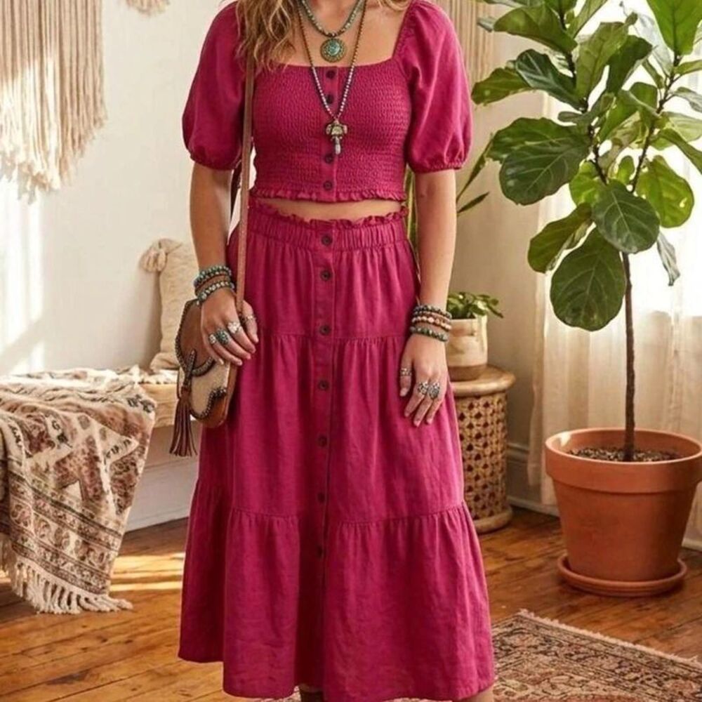 2 piece Linen blendvboho skirt and top,Size S Peasant